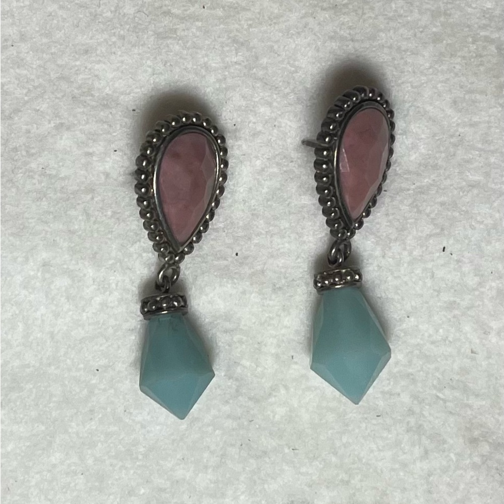 Elegant Sterling Silver Pink and Blue Drop Earrings